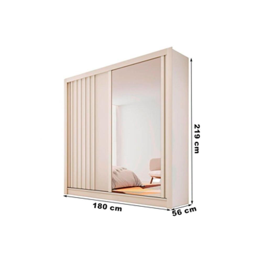 Guarda Roupa Solteiro 2 Portas De Correr (1 Ripada E 1 C- Espelho) E 4 Gavetas Lugano Peroba-off White - Europa - 2