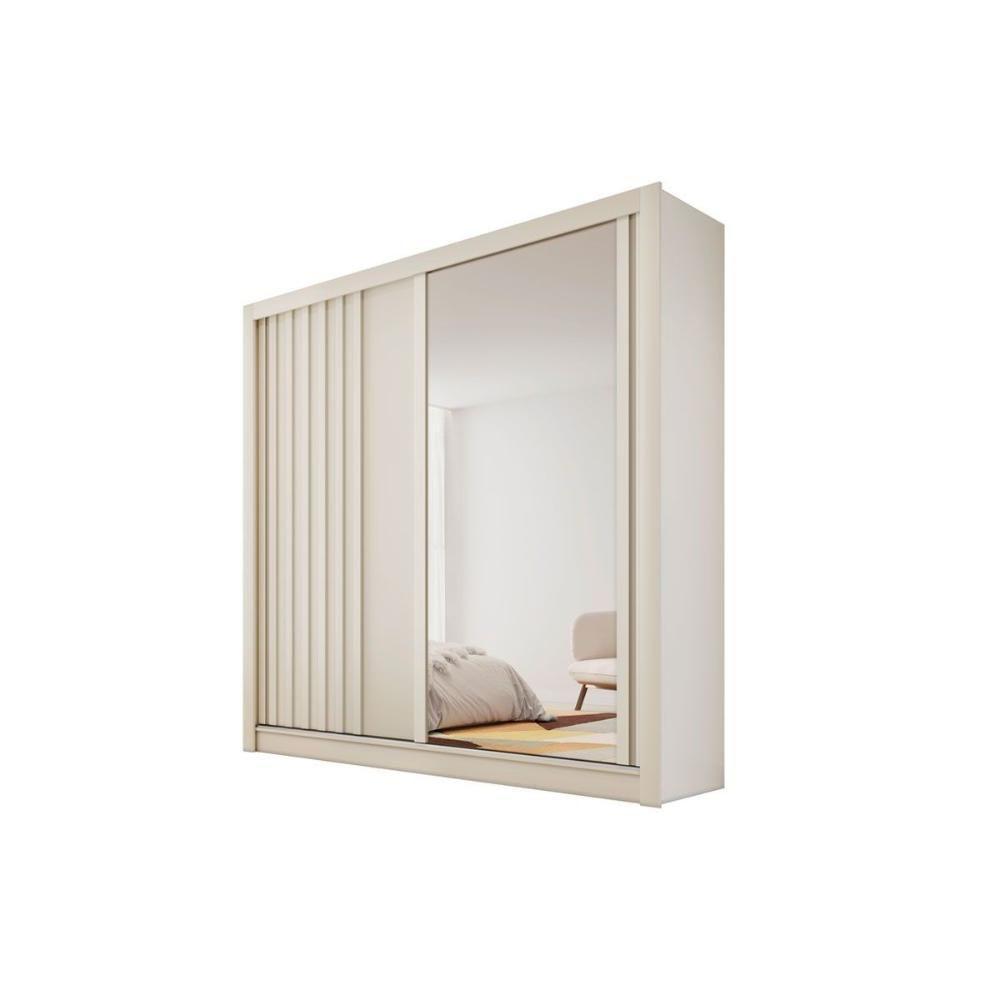 Guarda Roupa Solteiro 2 Portas De Correr (1 Ripada E 1 C- Espelho) E 4 Gavetas Lugano Peroba-off White - Europa - 3