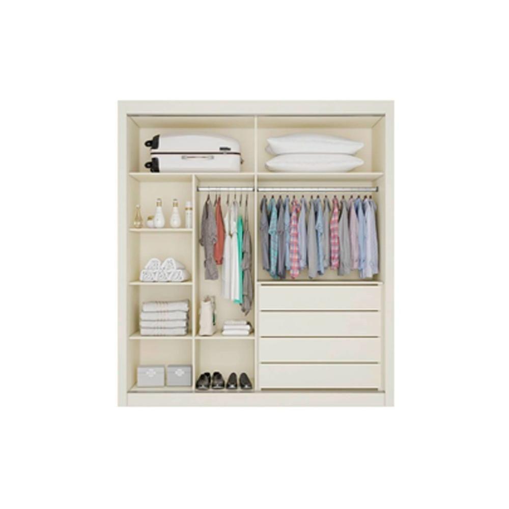 Guarda Roupa Solteiro 2 Portas De Correr (1 Ripada E 1 C- Espelho) E 4 Gavetas Lugano Peroba-off White - Europa - 4