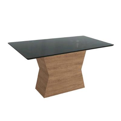 Mesa De Sala Jantar Tília C- Tampo Madeirado C- Vidro 90x180cm Nogueira-preto Fosco-vidro Preto - Kappesberg