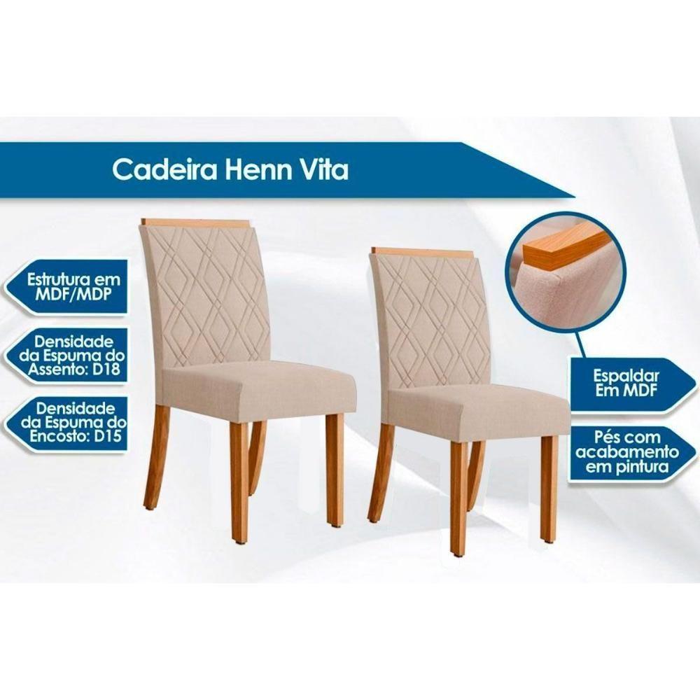 Sala De Jantar Completa Luiza C- Tampo De Vidro 160x90cm E 6 Cadeiras Vita Nature-off White - Linho Bege - Henn - 3