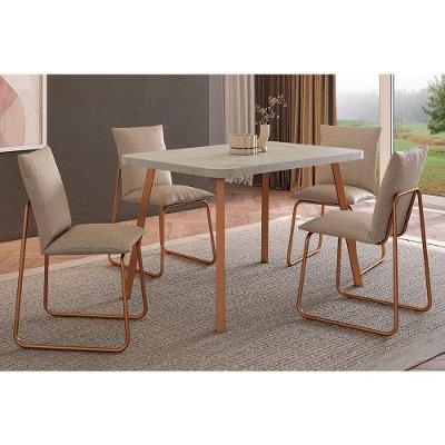 Sala De Jantar Completa Stellar 1598 Aço C- Tampo Madeirado 120x80cm E 4 Cadeiras Soft Rose-petra - Rose-areia - Carraro