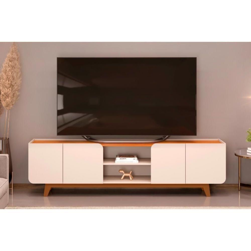 Rack Bancada Para Tv Até 75 Polegadas Nadine Com Nicho 220x60cm Off White-freijó - Dj Móveis - 1