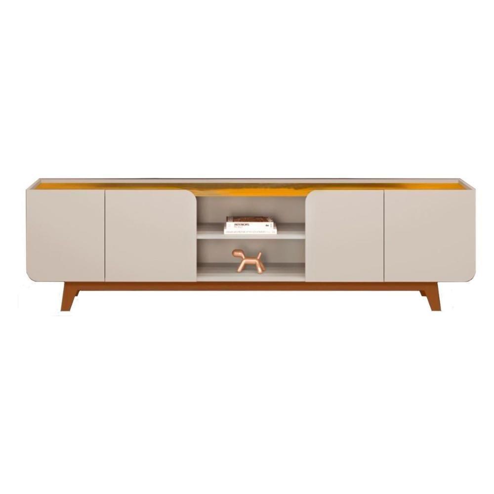 Rack Bancada Para Tv Até 75 Polegadas Nadine Com Nicho 220x60cm Off White-freijó - Dj Móveis - 3