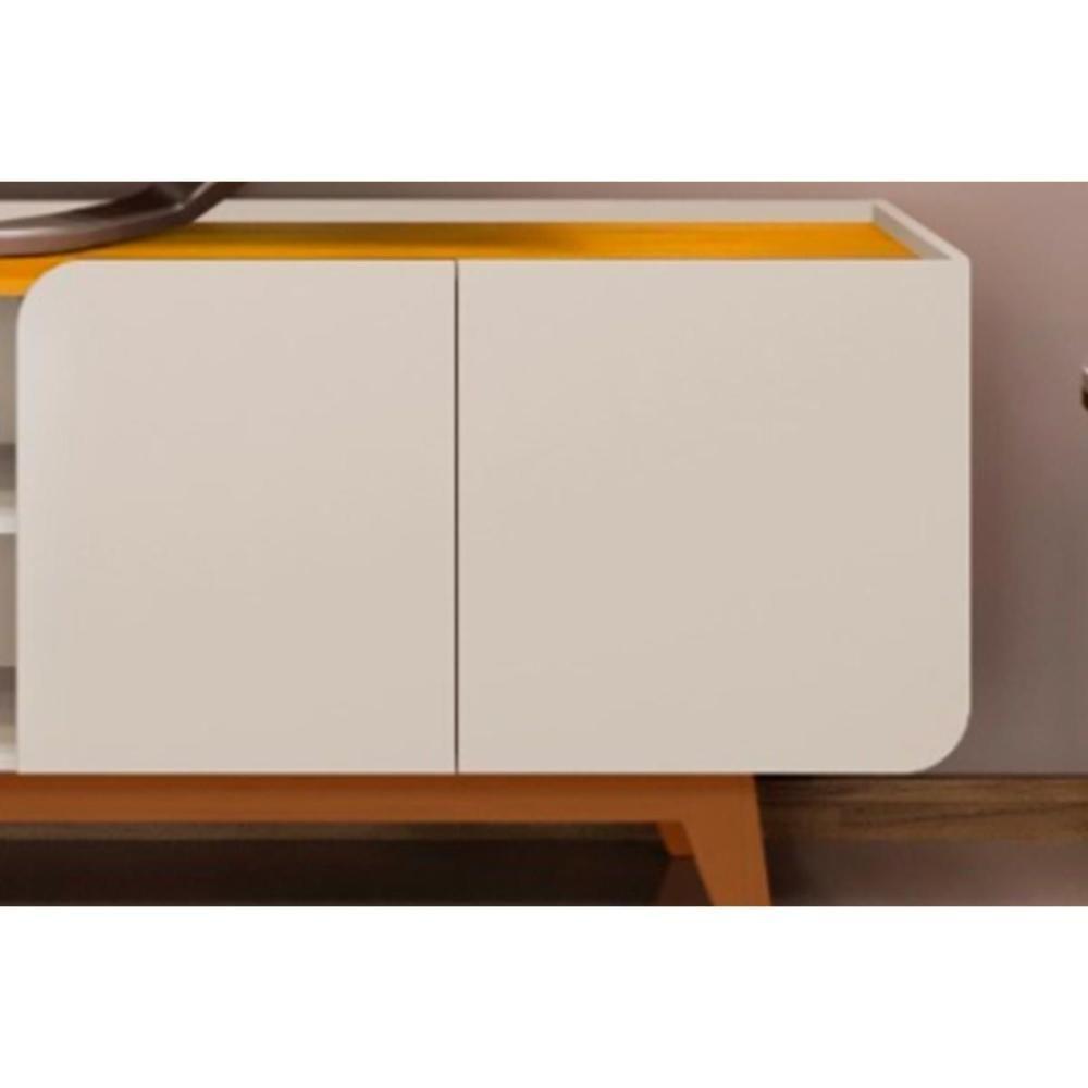 Rack Bancada Para Tv Até 75 Polegadas Nadine Com Nicho 220x60cm Off White-freijó - Dj Móveis - 4