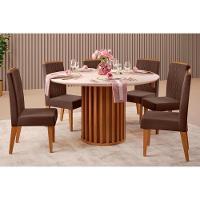 Sala De Jantar Completa Viena Tampo Madeirado C- Vidro 136cm E 6 Cadeiras Bia Freijo-off White - Suede Moca - Dj Móveis - 1