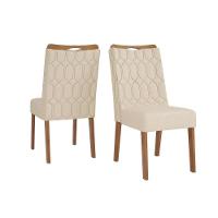 Sala De Jantar Completa Viena Tampo Madeirado C- Vidro 136cm E 6 Cadeiras Bia Freijo-off White - Suede Moca - Dj Móveis