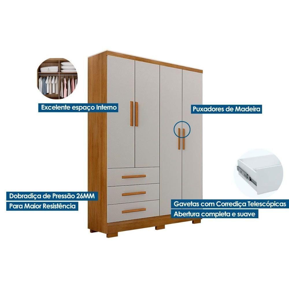 Guarda Roupa Solteiro 4 Portas (2 C- Espelho) E 3 Gavetas C- Pés Encanto-berlim Cumaru - 4