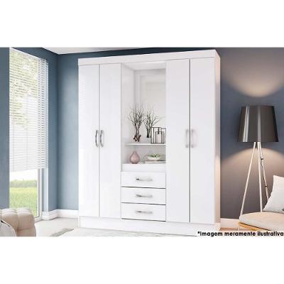Guarda Roupa Solteiro Briz B24 4 Portas 3 Gavetas Branco-Rosa MDF-MDP Henn