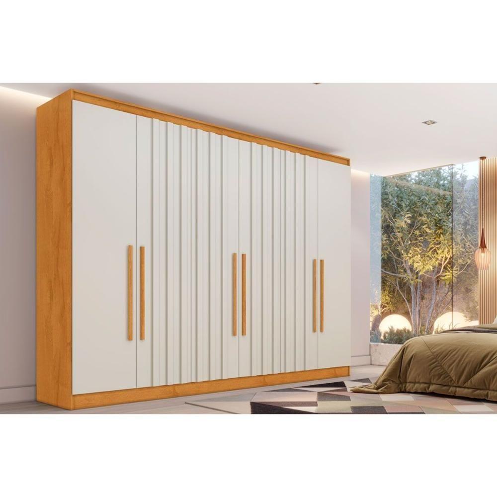 Guarda Roupa Casal 6 Portas (4 Ripadas) E 6 Gavetas Oxford Peroba-off White - Europa - 1