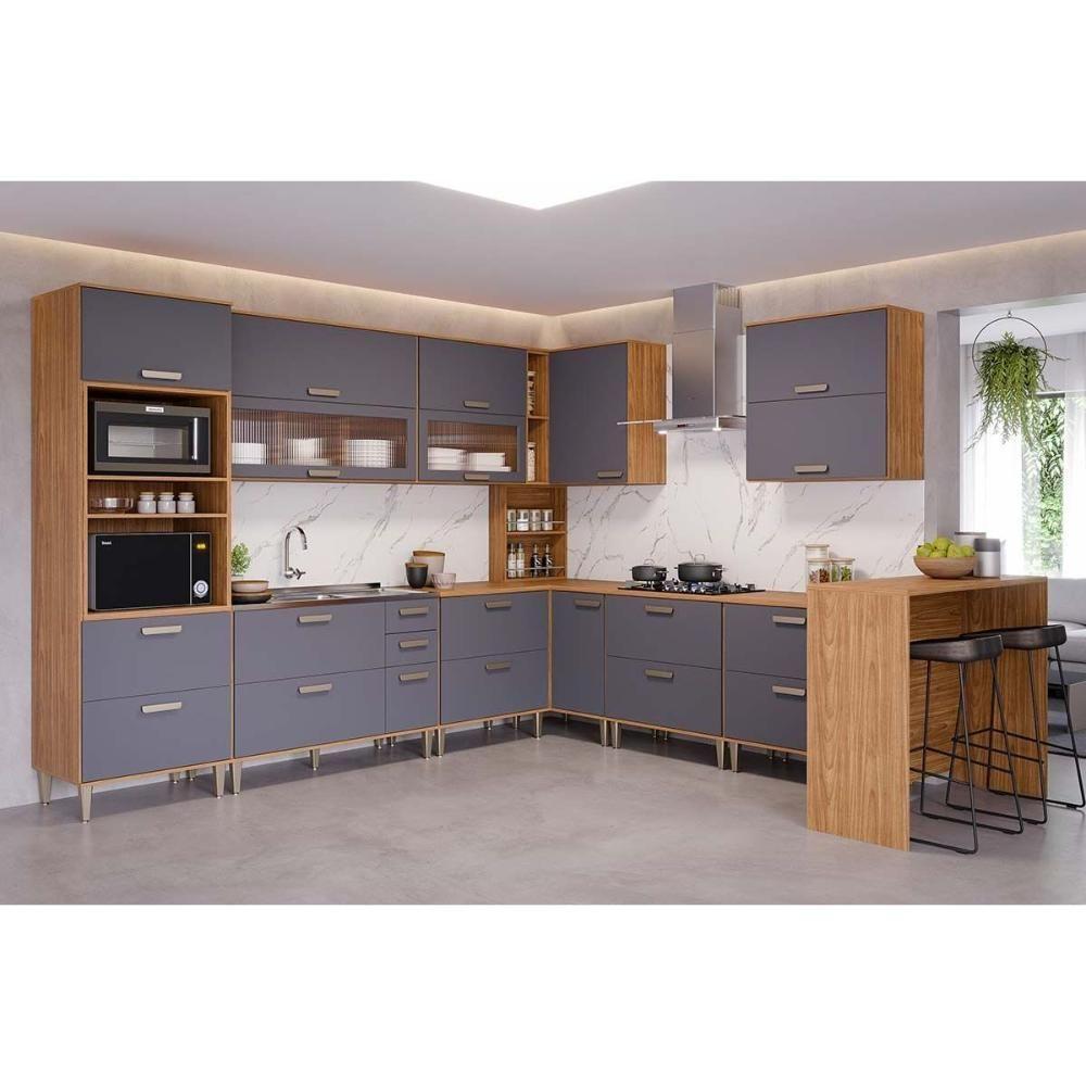 Gabinete De Cozinha Modulado Balcão Com Tampo Bella Com 1 Porta Basculante E 1 Gaveta 80 Cm Freijo - Mgm - 5