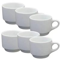 Jogo 6 Xicaras Cha Branca S/pires Empilhavel 200ml Porcelart - 5