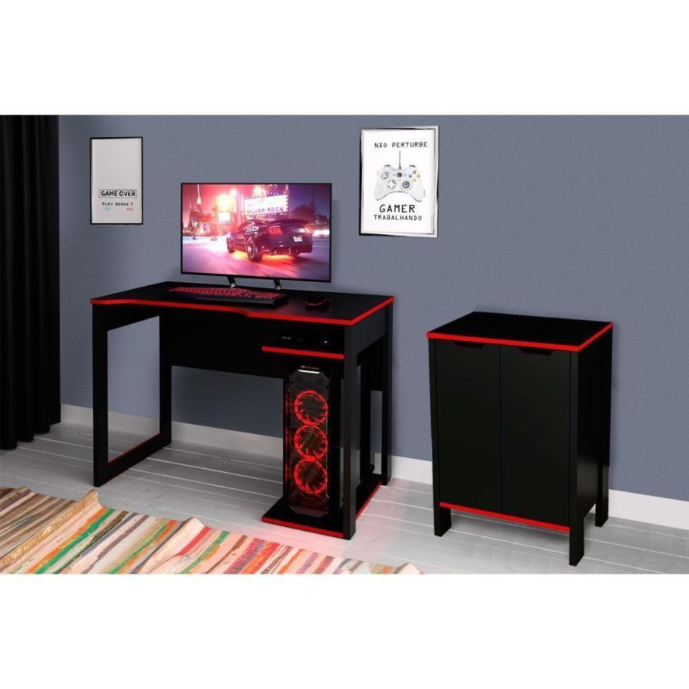 Mesa De Computador Gamer Me4161 + Balcão Me4164 - 2 Peças Preto-vermelho - Tecno Mobili - 1