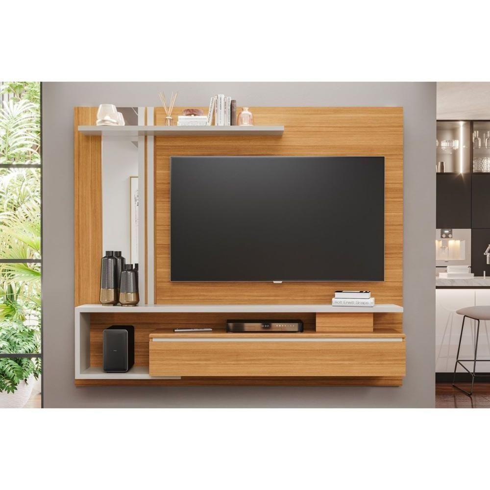 Painel Quarto P/ Tv Até 60 Pol Treviso C/ 1 Porta E Nicho 180x153cm Nature/off White - Permóbili - 1