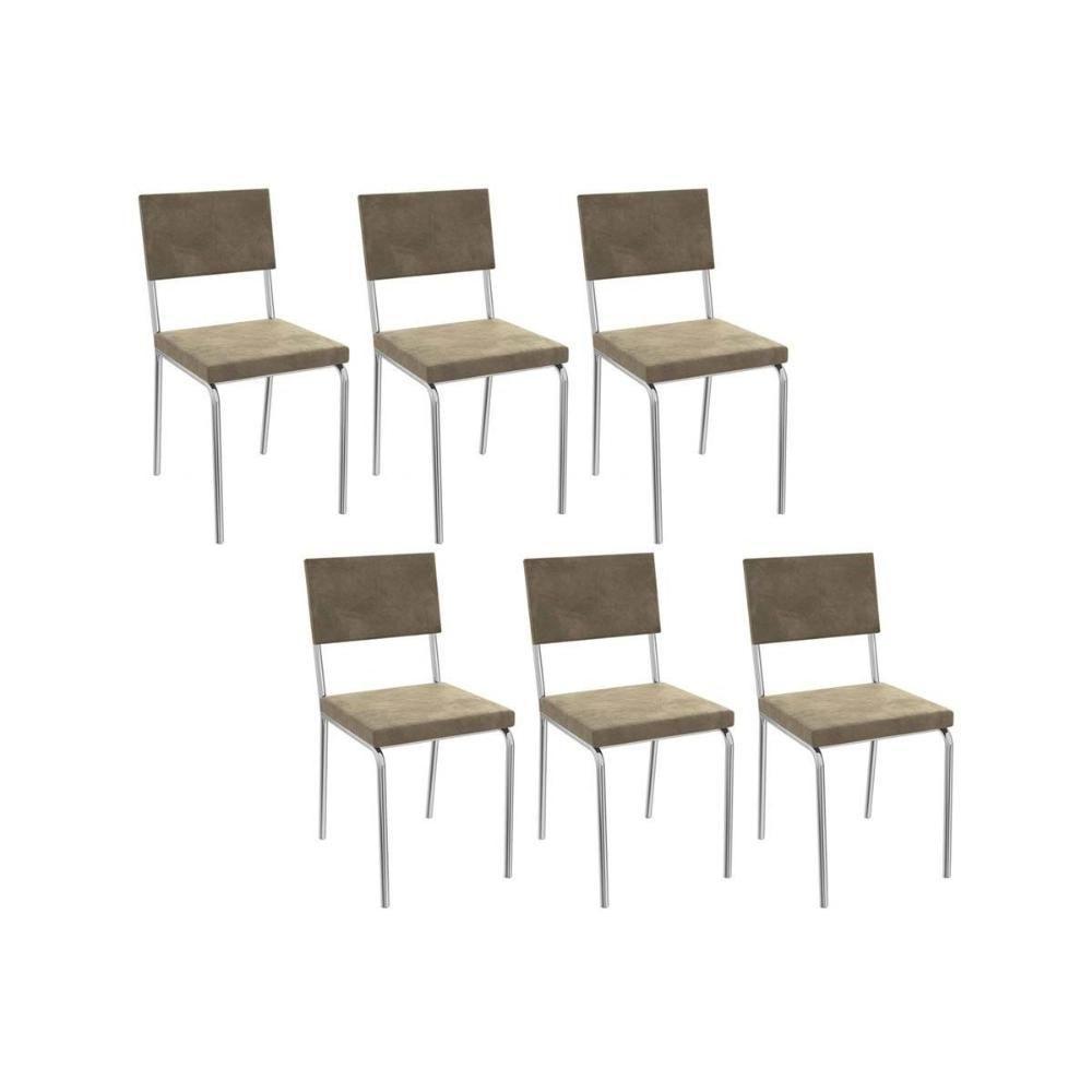 Cadeira Sala De Jantar Zaria 2c128 Kit 6 Un Cromado-bege A036 Suede Suede - Kappesberg - 1