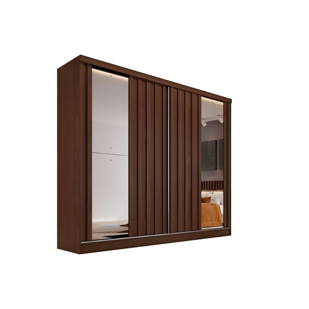 Guarda Roupa Casal 2 Portas De Correr Ripadas C- Espelhos E 4 Gavetas Galati Peroba-off White - Europa - 4