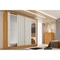 Guarda Roupa Casal 2 Portas De Correr Ripadas C- Espelhos E 4 Gavetas Galati Peroba-off White - Europa - 1