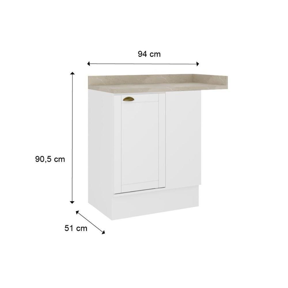 Balcão De Cozinha C- Tampo Bella 2611 Canto Reto C- 1 Porta 94cm Branco - Carraro - 2