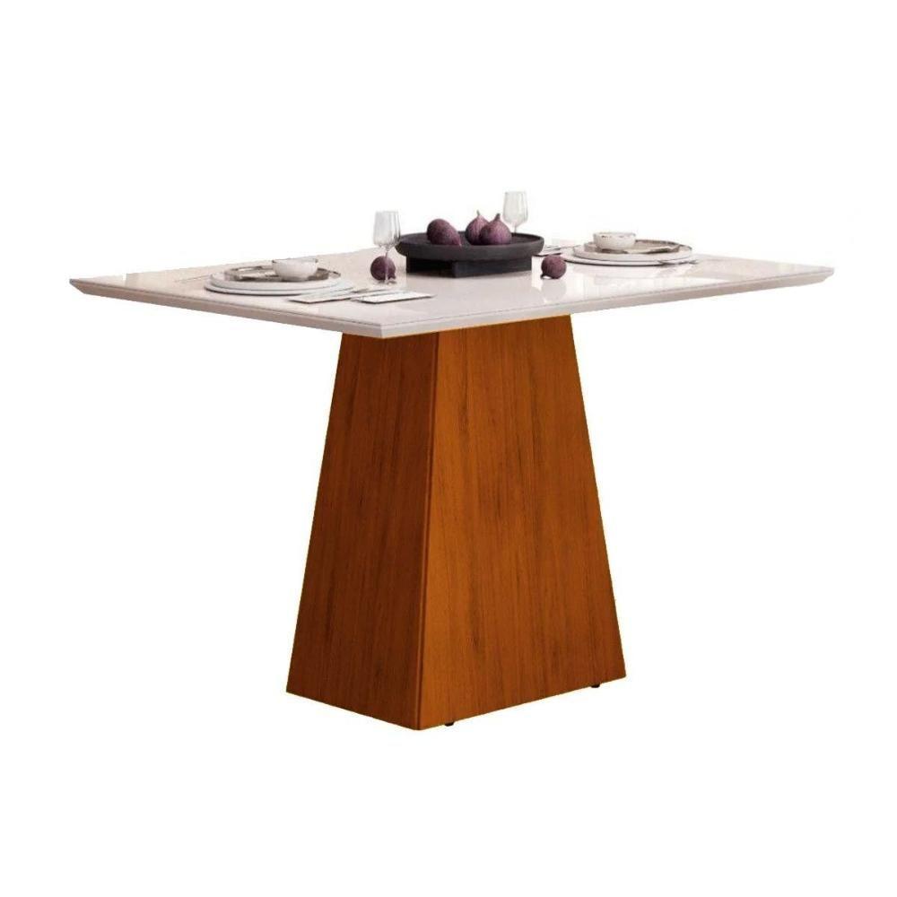Mesa De Sala Jantar Dulce C- Tampo Madeirado Vidro Reto 120x90cm Cedro-off White - Dj Móveis - 1