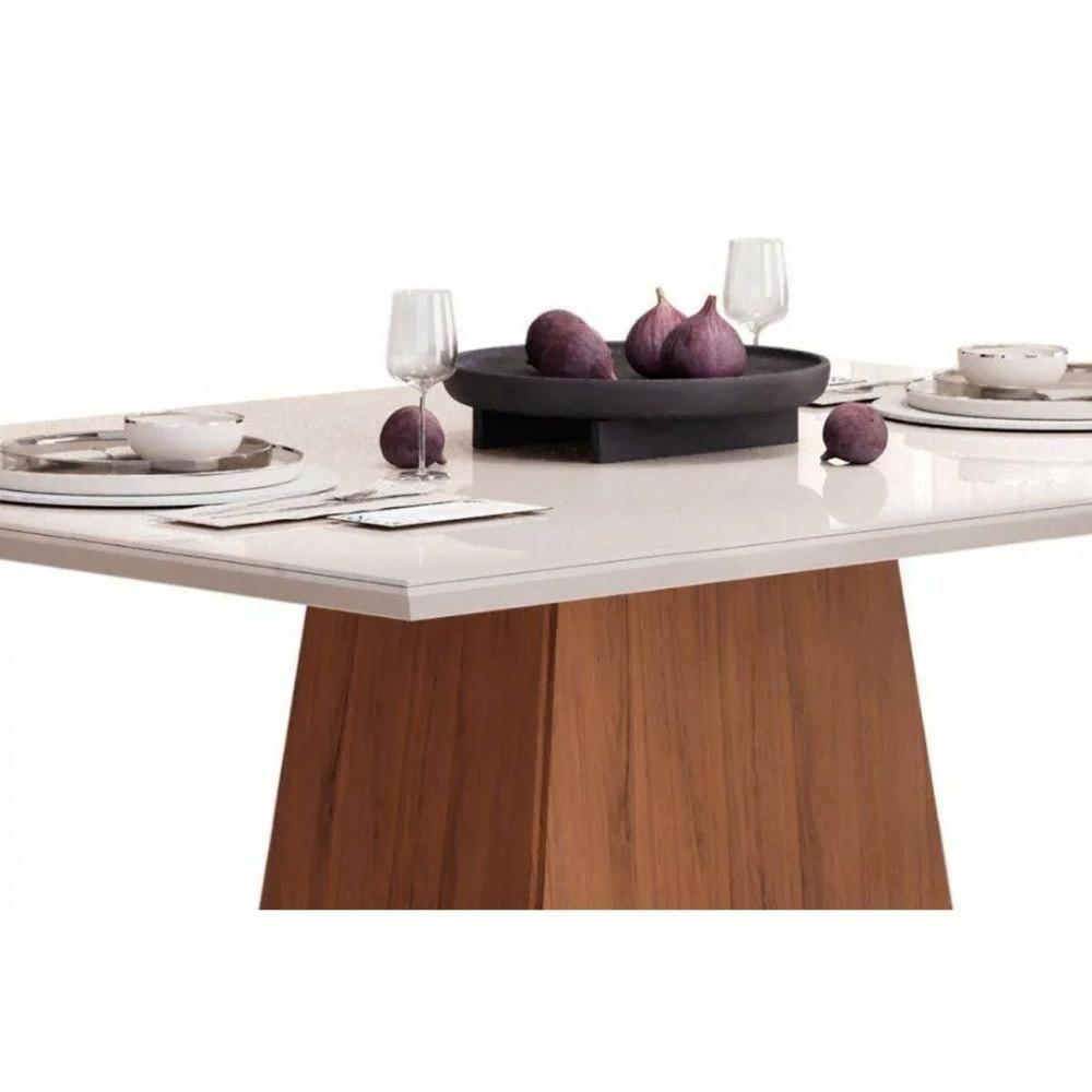 Mesa De Sala Jantar Dulce C- Tampo Madeirado Vidro Reto 120x90cm Cedro-off White - Dj Móveis - 2