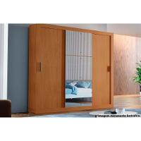 Guarda Roupa Solteiro 3 Portas De Correr (1 C- Espelho) E 4 Gavetas Veneza Luxo Naturalle-ripado 3d - 1