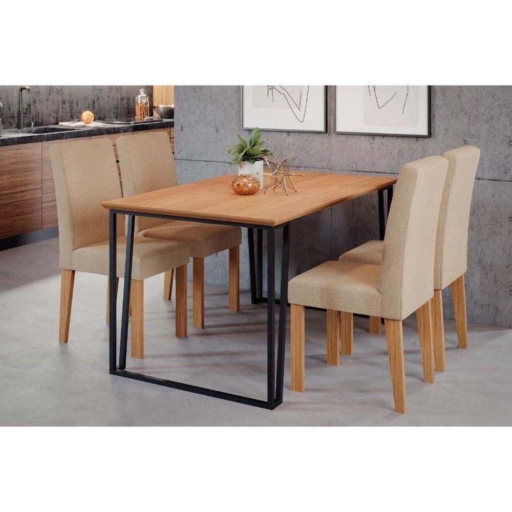 Sala De Jantar Completa Lisa Tampo Madeirado 130x80cm E 4 Cadeiras Maia Savana-cinamomo-suede Gengibre Bege - Cimol - 1