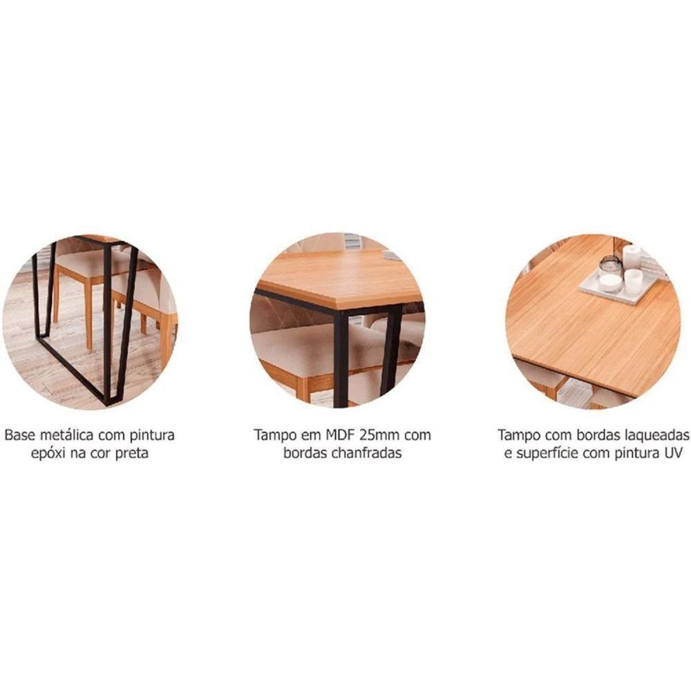 Sala De Jantar Completa Lisa Tampo Madeirado 130x80cm E 4 Cadeiras Maia Savana-cinamomo-suede Gengibre Bege - Cimol - 4