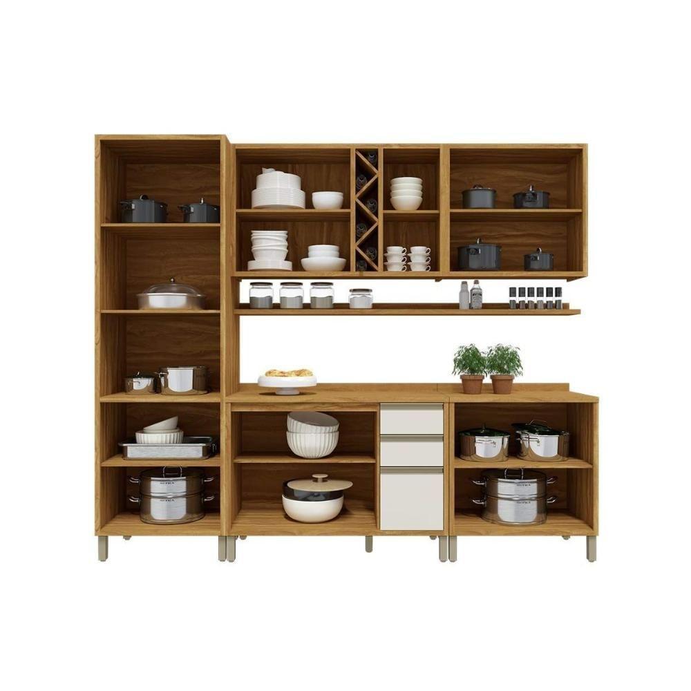 Cozinha Completa Tempranillo 7 Peças (2aéreos+2balcões+1cristaleira+2complementos) C7p77 Amendoa-off White - Ronipa - 3