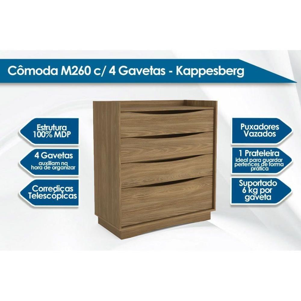 Cômoda Solteiro M260 C/ 4 Gavetas Canela - Kappesberg - 6