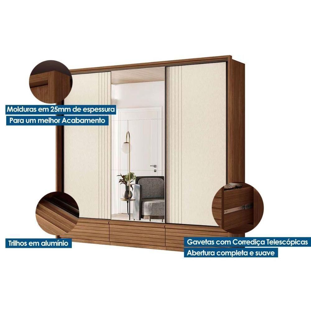 Guarda Roupa Casal 3 Portas De Correr E 5 Gavetas C- Espelho Democrata Jatoba-areia - 2