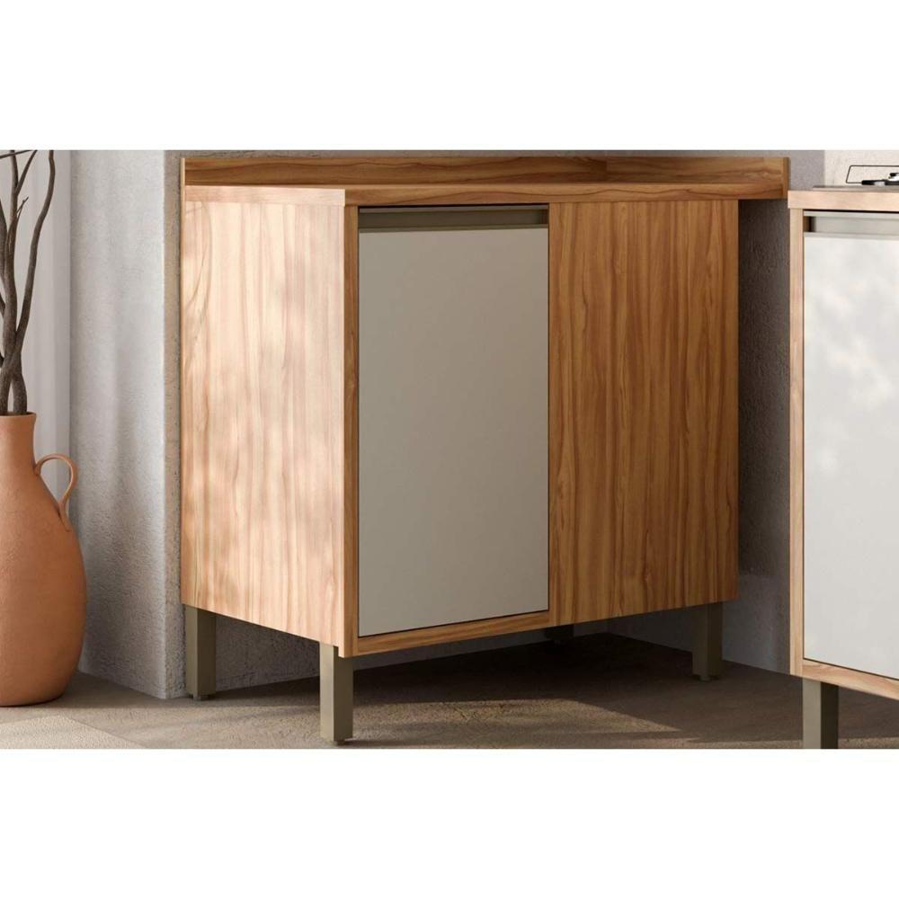 Gabinete De Cozinha Modulado Balcão Tempranillo Canto Reto Com 1 Porta Com Tampo 98cm Amendoa-off White - Ronipa - 1