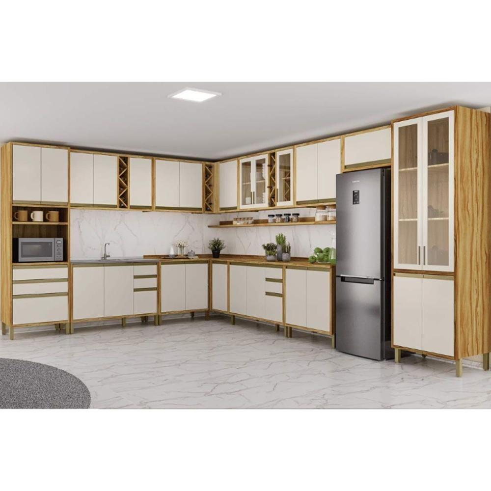 Gabinete De Cozinha Modulado Balcão Tempranillo Canto Reto Com 1 Porta Com Tampo 98cm Amendoa-off White - Ronipa - 7