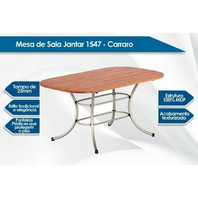 Sala De Jantar Completa 1547 Aço C- Tampo Madeirado 160x90cm E 6 Cadeiras 190 Prata-freijó -prata-branco - Carraro