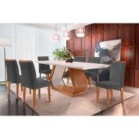 Sala De Jantar Completa Alvorada C- Tampo Madeirado Canto Reto 180x90cm E 6 Cadeiras Amsterdã Imbuia-off White - Suede Grafite - Rufato - 1