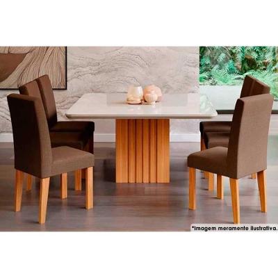 Sala De Jantar Completa Ana C- Tampo Madeirado C- Vidro 130x130cm E 6 Cadeiras Maia Nature-suede Mascavo Chocolate - Cimol