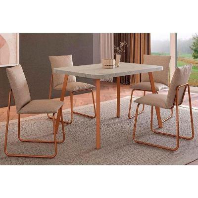 Sala De Jantar Completa Stellar 1598 Aço C- Tampo Madeirado 120x80cm E 4 Cadeiras Soft Rose-petra - Rose-areia - Carraro