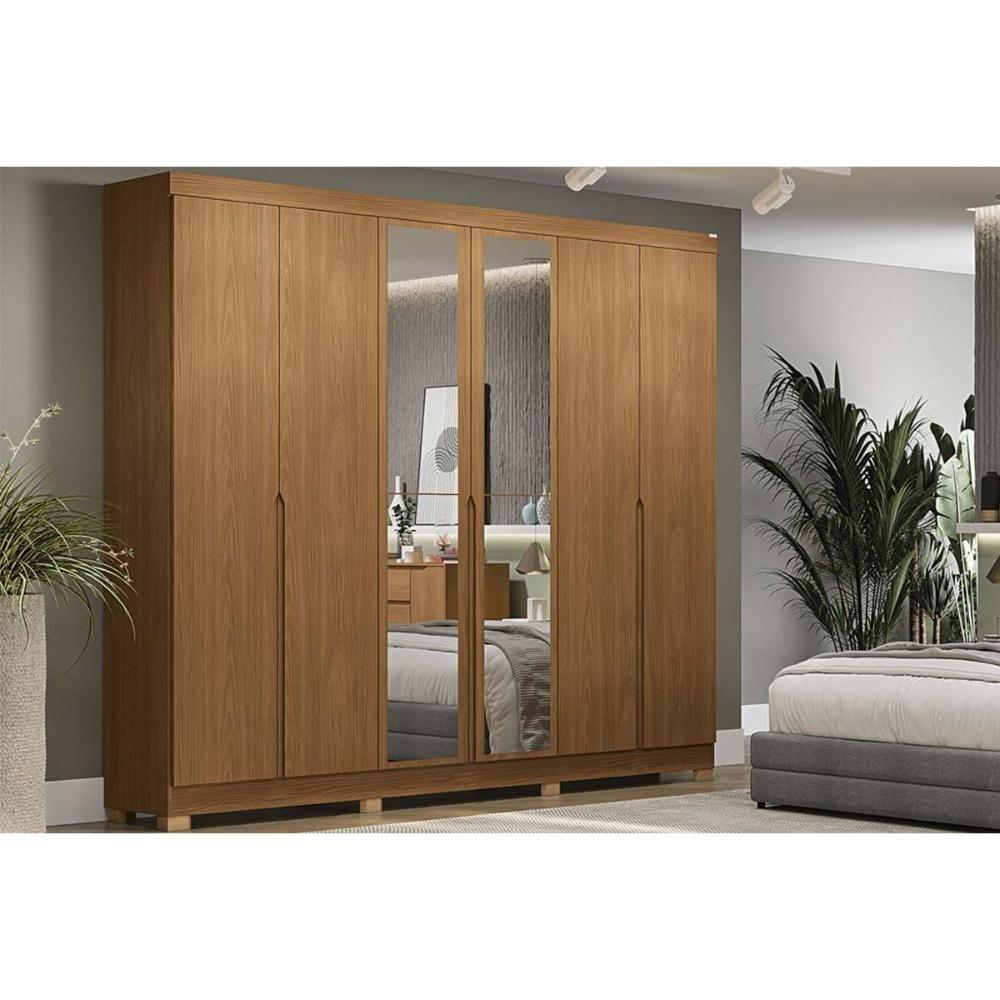 Guarda Roupa Casal 6 Portas (2 C- Espelho) E 4 Gavetas C- Pés Cb01r582 Canela - 1