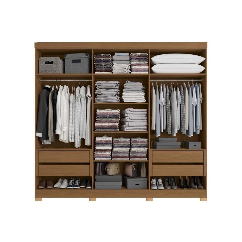 Guarda Roupa Casal 6 Portas (2 C- Espelho) E 4 Gavetas C- Pés Cb01r582 Canela - 3