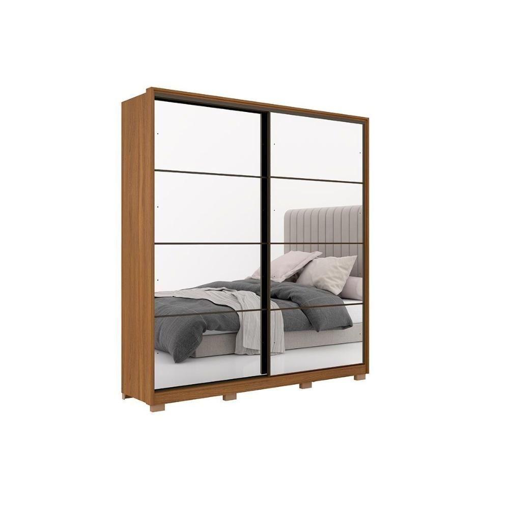 Guarda Roupa Solteiro 2 Portas De Correr 3 Gavetas C- Espelho E Pés Belga Amêndola Touch - 7