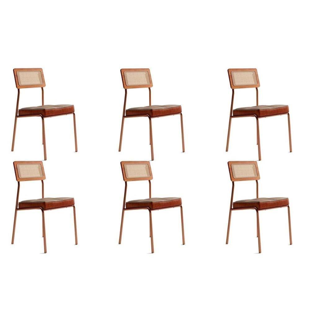 Cadeira Sala De Jantar 1741 Kit 6 Uni Rose-linho Areia-courano Caramelo - Carraro - 1