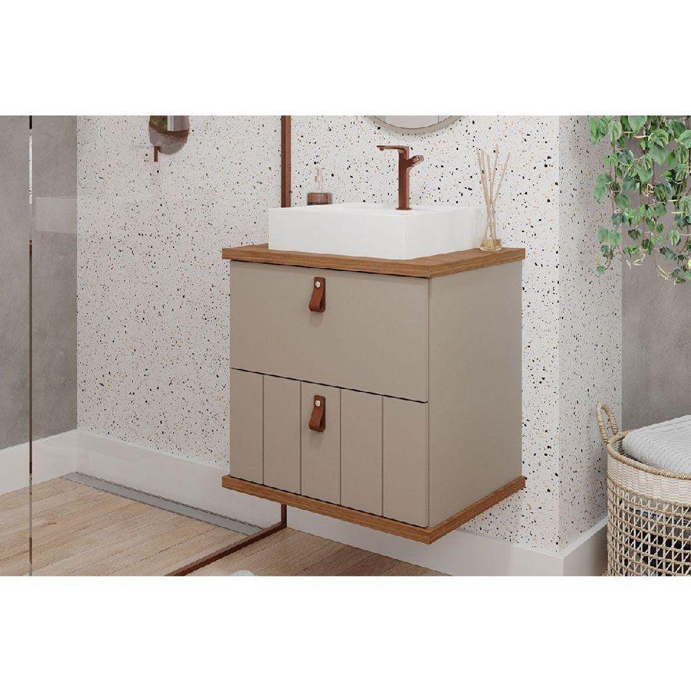 Gabinete De Banheiro Balcão Milano 1 Porta E 1 Gaveta Com cuba 60cm Cappuccino-freijo - Mgm - 1