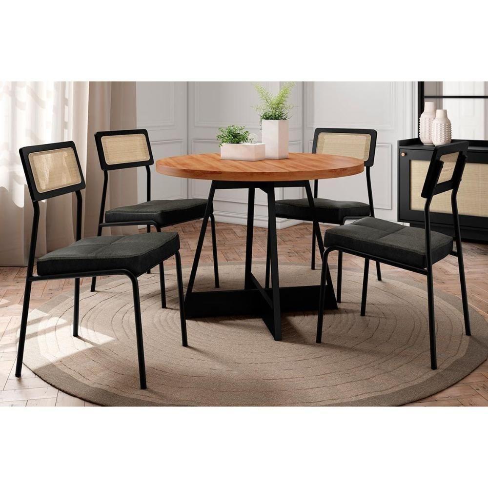 Sala De Jantar Completa átria 1594 Aço C- Tampo Madeirado 100cm E 4 Cadeiras Lux Preto-nogal - Preto-grafite - Preto - Carraro - 1