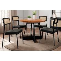 Sala De Jantar Completa átria 1594 Aço C- Tampo Madeirado 100cm E 4 Cadeiras Lux Preto-nogal - Preto-grafite - Preto - Carraro - 1