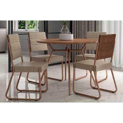 Sala De Jantar Completa 1588 Aço C- Tampo Madeirado 100cm E 4 Cadeiras 1736 Freijo-rose-cobre-linho Areia - Carraro