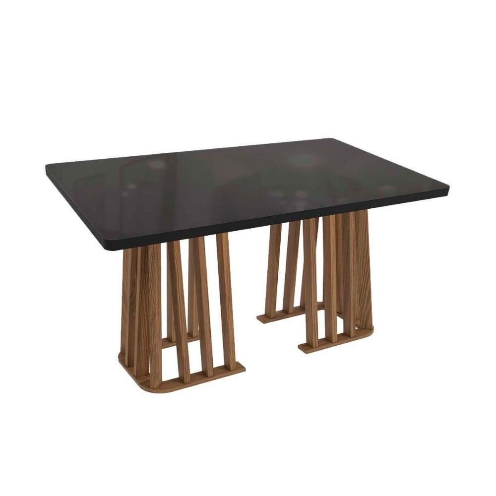 Mesa De Sala Jantar Alteia C- Tampo Madeirado C- Vidro 90x160cm Nogueira-preto Fosco-vidro Preto - Kappesberg - 1