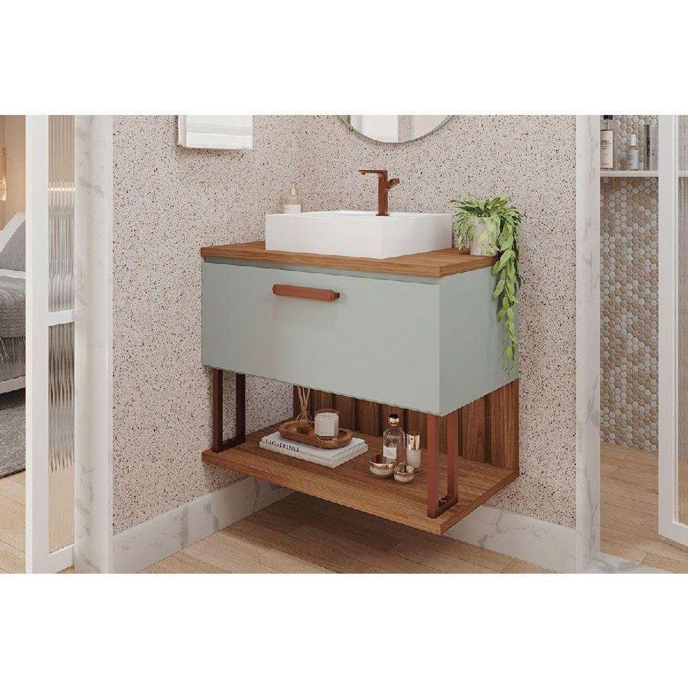 Gabinete De Banheiro Balcão Duna 1 Porta Com cuba 80cm Pistache-freijo - Mgm - 1