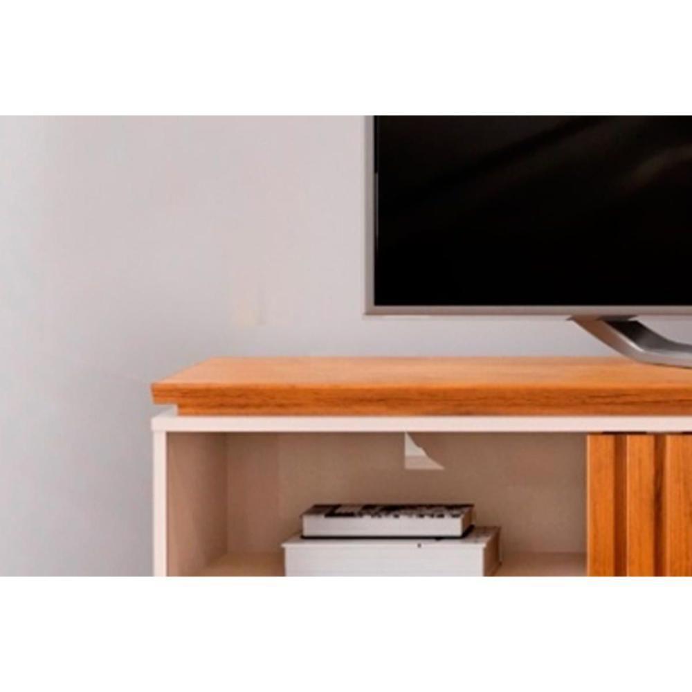 Rack Bancada Para Tv Até 75 Polegadas Loren Ripada Com Nichos 200x58cm Freijó-off White - Dj Móveis - 4