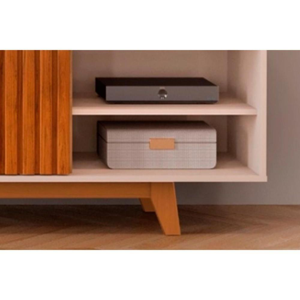 Rack Bancada Para Tv Até 75 Polegadas Loren Ripada Com Nichos 200x58cm Freijó-off White - Dj Móveis - 6