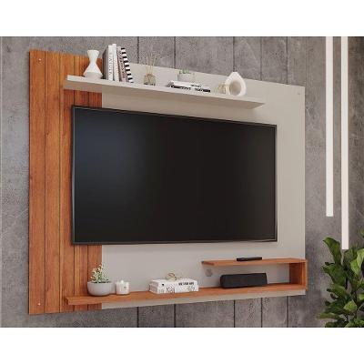 Painel Home Para Tv Até 50 Pol Floripa Com Prateleiras Ripado 161x135cm Off White-cinamomo - Permóbili