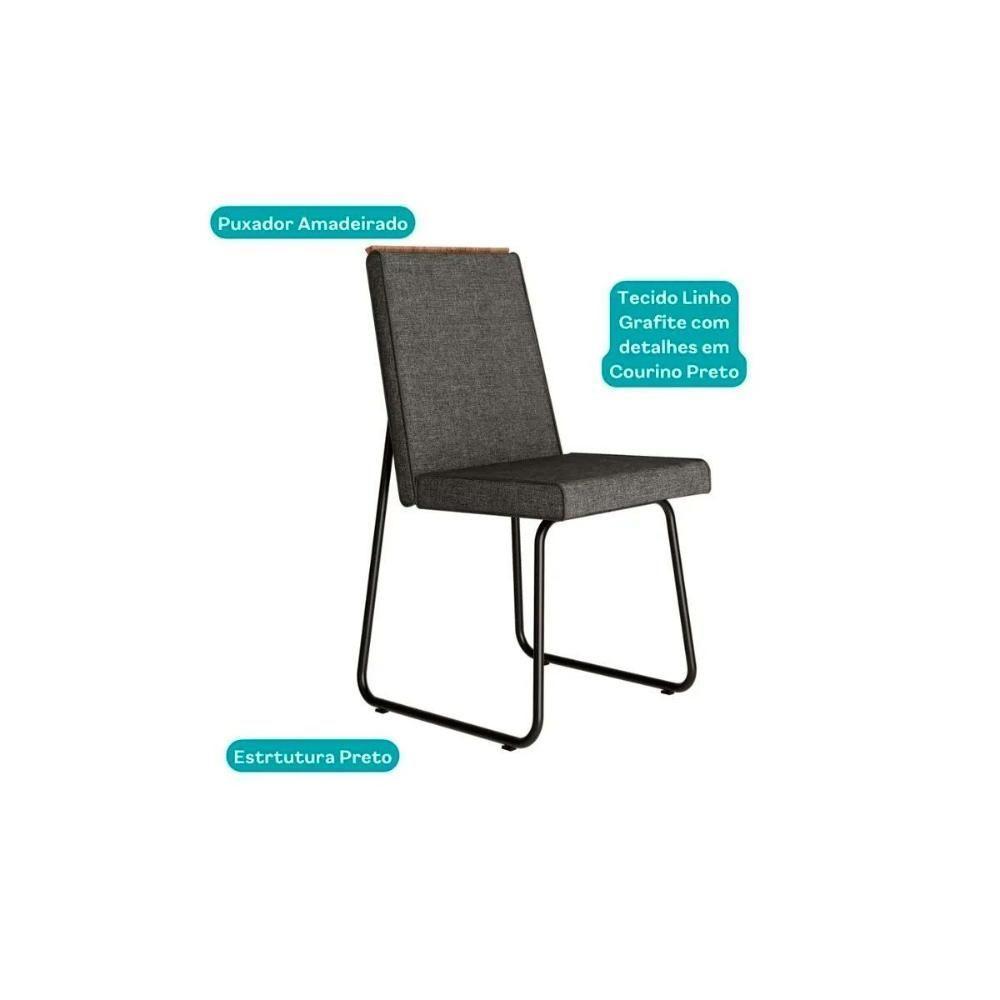 Kit 2 Cadeiras De Cozinha Lira 1752 Aço i Preto-linho Grafite-courano Preto - Carraro - 7